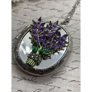 Lavender rhinestone SILV Photo Locket Keepsake Anniversary Valentine's Gift wife